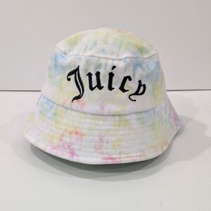 Juicy Couture Women White Pastel Tie Dye Bucket Hat Black Embroidered Summer OS
